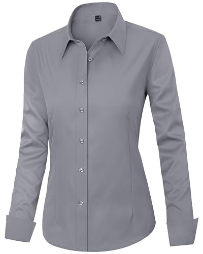Image of J.VER Womens Dress Shirts Long Sleeve Button Down Shirt Wrinkle-Free Business Casual Blouse Office Work Tops