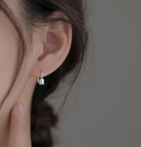 Reffeer Solid 925 Sterling Silver Flower Crawler Cuff Earrings Wraps for Women Teens Tulip Flower Wrap Earrings3