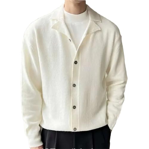Men's Lapel Cardigan Knitted Solid Color Sweater Warm Single-Breasted Cardigan Sweater