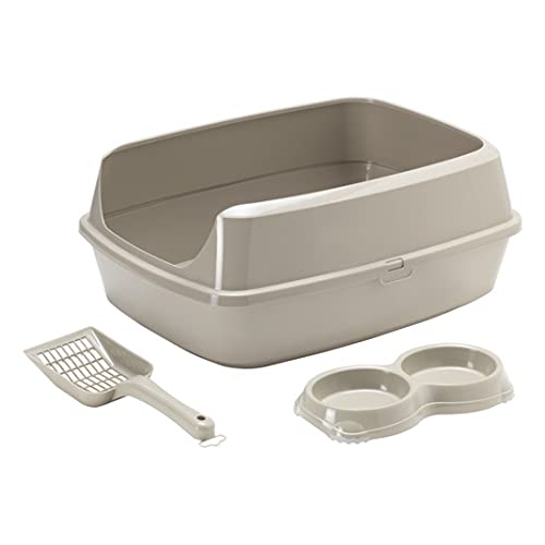 CamonMODERNA KITCAT STARTER SET - CAT LITTER BOX, DOUBLE BOWL & SCOOP, WARM GREY