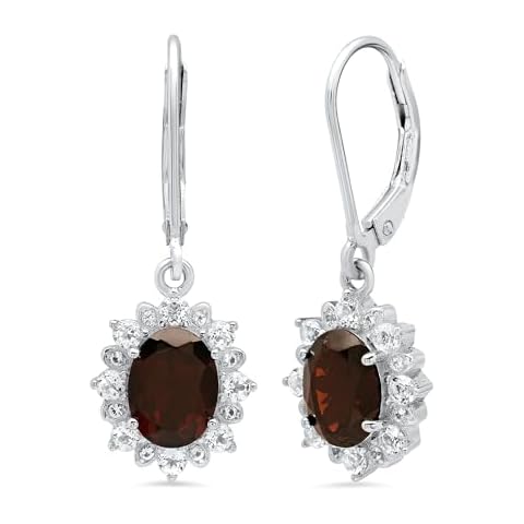 Sterling Silver Halo Garnet Earrings Cover