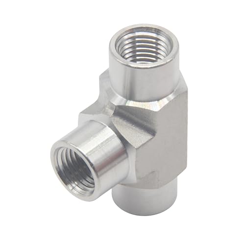 Image of HFS(R) 2PCS /PAK 3 /8 inch NPT Female 3 Way Tee, 304 Stainless Steel Forged Pipe Fitting Street Tee (3 /8 inch FNPT, 2PCS)