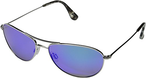Maui Jim Mens & Womens Baby Beach Polarized Teardrop Sunglasses Silver/Blue Hawaii Polarized Medium Fit