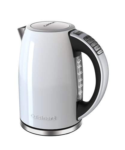 Cuisinart   Hervidor eléctrico inalámbrico de acero inoxidable de 1,7 litros con 6 temperaturas preestablecidas (blanco), CPK 17