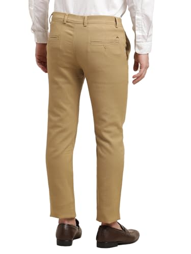 Image of Turtle Men Cotton Stretch Dark Beige Dobby Printed Ultra Slim Fit Casual Trouser