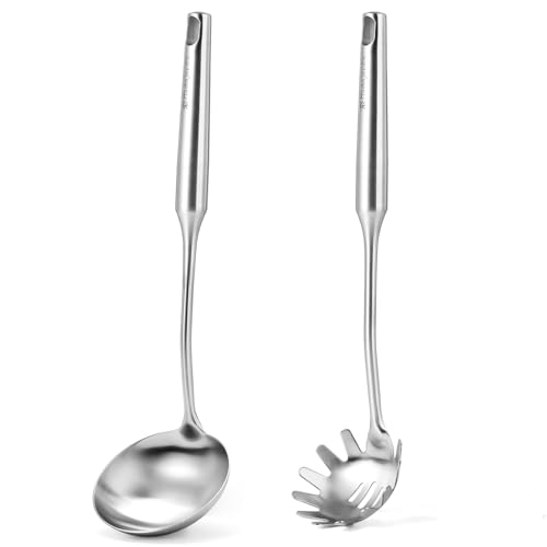 Stainless Steel Soup Ladle and Spaghetti Spoon Set - Large Ladle ...