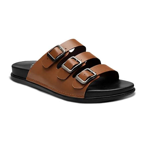 Image of BRUTON Men's STRIVO-1141 Wedge Sandals | Adjustable Buckle Toe Ring Comfort Sandals | Lightweight Cushioned Footbed | Anti-Slip Casual Outdoor & Daily Wear Footwear | Black
