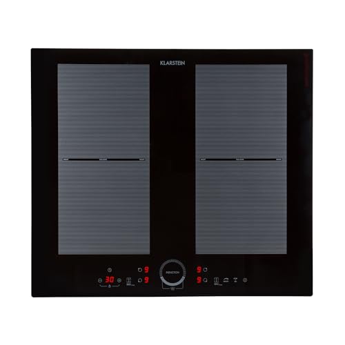 Klarstein Induktionskochfeld, Glaskeramik Kochfeld, mit 4 Platten, Einbau mit Touch-Display, Digitalanzeige und Timer-Funktion, Schnelles Aufheizen, 7000 Watt