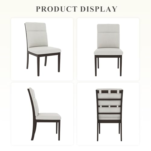 Image of COLAMY Wooden Dining Chairs Set of 2, Modern Fabric Upholstered Kitchen Side Chairs, Farmhouse Ladder High Back Dining Room Chair with Foot Pegs - Beige