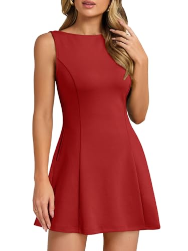 Image of LILLUSORY Women's A-Line Boat Neck Flowy Mini Dress Summer 2026 Going Out Party Club Vacation Sleeveless Tank Dresses