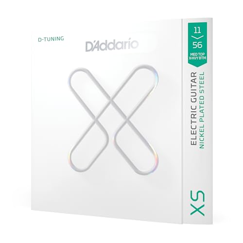 D'Addario Electric Guitar Strings, XS Nickel Coated, XSE1156, Med Top/X-Heavy Bottom Gauge 11-56, 6-String Set, Pack of 1