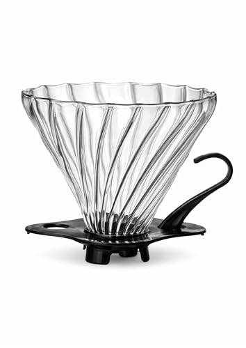 Image of DOPPIO Premium Glass Pour Over Coffee Dripper | Borosilicate V60 Style Filter | Spiral Ribbed Design | Removable Base | Reusable Manual Coffee Maker for Home & Office (Size 02, Black Handle)