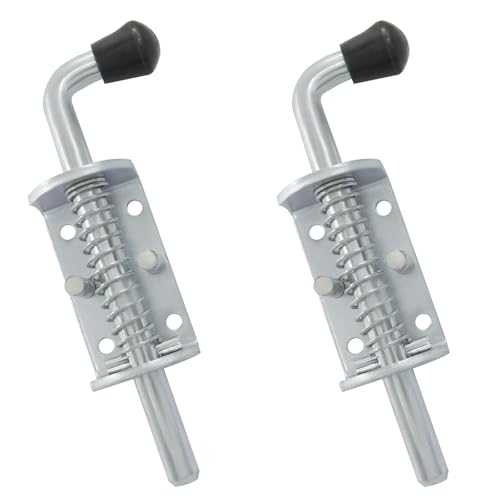 Aoserge 2 Pack 6 Inch Zinc Plated Solid Steel Spring Loaded Gate Latch Pin - Outdoor Solid Hardware Latch with Barrel Bolt Nice Design, Heavy Duty for Shed Doors, Wood & Metal Gates, Trailers