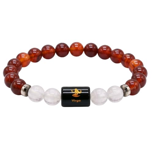 Carnelian and Milky Quartz Bracelet for Virgo कन्या राशि Zodiac | Virgo Bracelet with Certified Milky Quartz & Carnelian Healing Crystals Bracelet for Positive Energy - Gifts for Woman