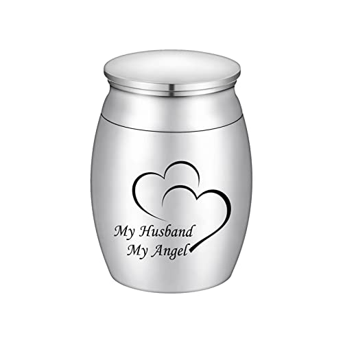 Small Keepsake Urns for Human Ashes Mini Cremation Urns for Ashes Stainless Steel Memorial Ashes Holder-My Husband My Angel