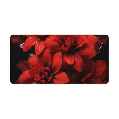 Tapis de souris imperméable xxl fleur rouge tapis de bureau base antidérapante stable
