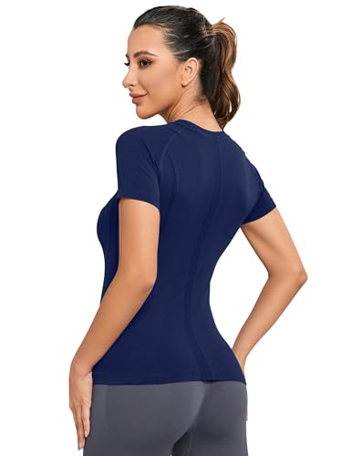 Image of MathCat Seamless Workout Tops for Women, Short Sleeve Compression Athletic Shirts Soft Yoga Gym Tops XS-XL