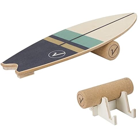 valuents Wooden Balance Board in Surfboard Shape with Wheel for Neuromuscular Response Training + Plus Holder Cover