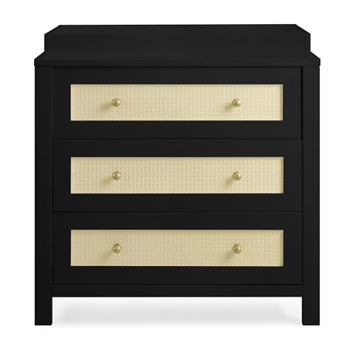 Image of Simmons Kids Theo 3 Drawer Dresser with Changing Top and Interlocking Drawers, Black/Textured Almond