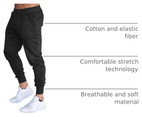 BUXKR Men's Slim Joggers Workout Pants for Gym Running and Bodybuilding Athletic Bottom Sweatpants with Deep Pockets