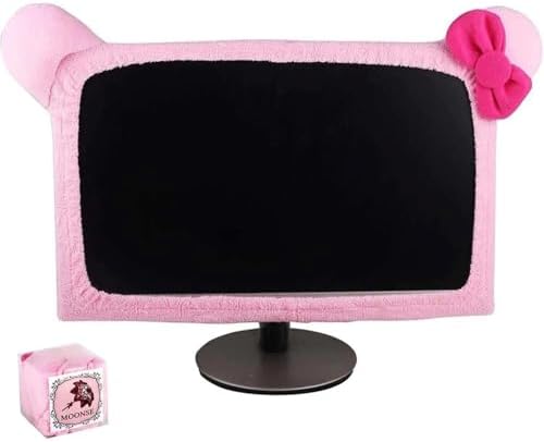 20"-29" Lovely Cute Dustproof Computer Monitor Cover with Cat Ear Laptop TV LCD Screen Monitor Decoration Dust Cover Protector, Pink