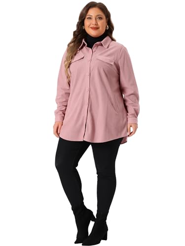 Agnes Orinda Plus Size Women's Corduroy Shirts Long Sleeve Button Down with Pocket Long Shackets Jacket3