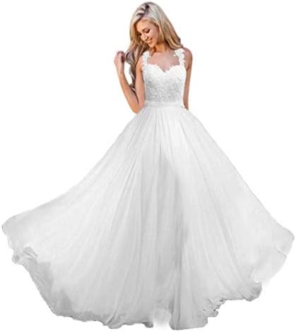 Andybridal A Line Spaghetti Straps Sweetheart Lace Chiffon Bridal Gowns Beach Wedding Dress Ivory 10
