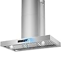 36 inch Range Hood Wall Mount, 1200 CFM with 4-Speed Gesture Sensing & Touch Control, Stainless Steel Kitchen Stove Vent Hoods with 2 LED Lights, Time Setting, Dishwasher-Safe Baffle Filters
