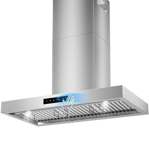 36 inch Range Hood Wall Mount, 1200 CFM with 4-Speed Gesture Sensing & Touch Control, Stainless Steel Kitchen Stove Vent Hoods with 2 LED Lights, Time