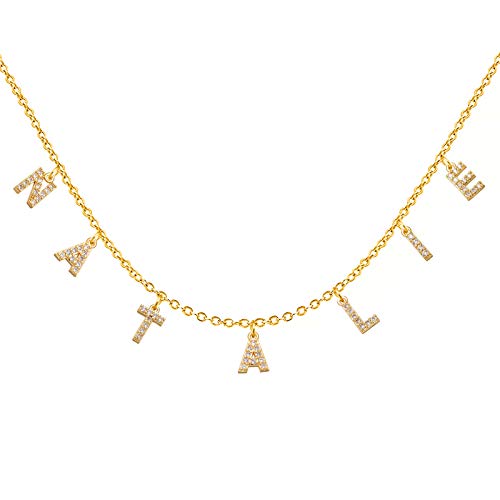 YSAHan Iced Name Choker Necklace Personlized 18K Gold Plated Speced Out Letter Script Nameplate Pendant Jewelry Gift for Natalie