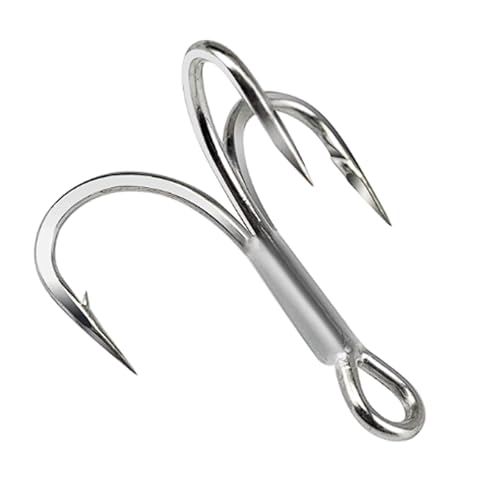 10 anzuelos de Pesca Trident, Anclaje Reforzados, estañados en níquel Negro, con Punta Triangular y Tres Garras giratorias(Silver,4#)
