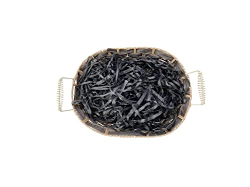 Image of Eco Sarras thin shredded paper crinkle paper grass strips gift tray decoration, gift hamper decorations, gift box fillers, wedding birthday & valentines day gift (200 Grams, Black)
