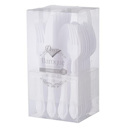 Decor Decorline - Ensemble de couverts réutilisables en plastique robuste - 40 pièces - Chacun avec 20 fourchettes, 10 couteaux et 10 cuillères - Baroque...
