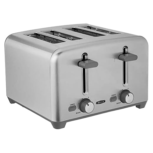bella 4 Slice Toaster with Auto Shut Off, Extra Wide Slots and Removable Drop-Down Crumb Tray with Cancel and Reheat Function, For Texas Toast, Large Bread & Bagel, Stainless Steel