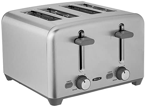 bella 4 Slice Toaster with Auto Shut Off, Extra Wide Slots and Removable Drop-Down Crumb Tray with Cancel and Reheat Function, For Texas Toast, Large Bread & Bagel, Stainless Steel by BELLA - Used condition - US$32.27