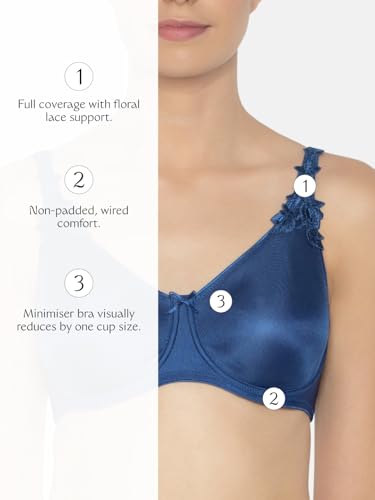 Image of Triumph International Minimizer Women Bra Wired Non Padded High Support Big Cup Lingerie Visual Bust Reduction Comfort Bra Floral Lace Full Coverage Shapewear Wide Straps & U-Back Support Pack of 1