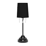 Simple Designs Painted Iron Table Lamp with Dangling Crystals, Black