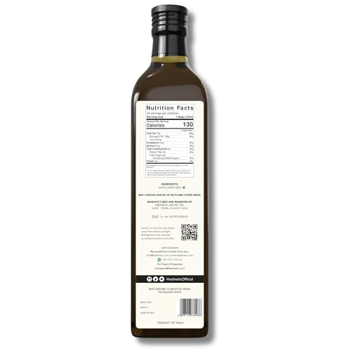 Image of HESTHETIC Edible Cold Pressed Sunflower Oil, 750ML, Rich in Healthy Fats, Ideal for Cooking, Frying and Salad Dressings, 100% Pure and Natural, Food Grade Virgin Oil
