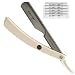 Parker PTW"Push Type Blade Load" Straight Edge Barber/Shavette Razor with Stainless Steel Blade Arm and 5 Shark Stainless Blades