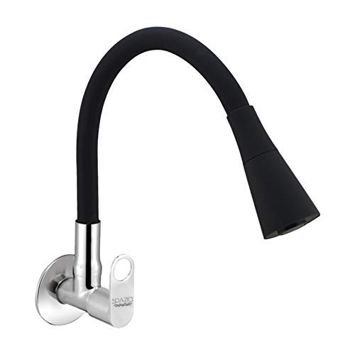 SPAZIO Prime Flexo SmartBuy Flexible Sink Faucet - Flxo Play (with 360 Degree Flexible Silicon Hose & Dual Flow Pattern) Hot/Cold Water Tap with Wall Flange - Black