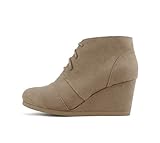 Soda “REX” ~ Women Lace Up Rounded Toe Low Wedge Ankle Bootie (Taupe, 6.5)