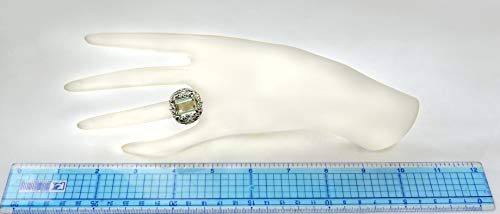 Image of Sterling Silver 925 Ring Genuine GEMS Octagon 16X12 mm 11 Cts Rhodium-Plated Finish Baroque Style