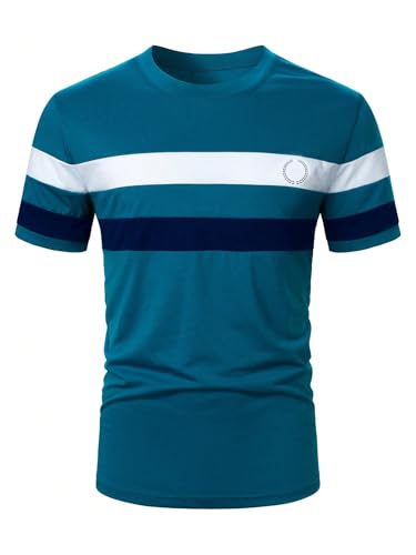 Image of RoseSeek Men's Color Block Short Sleeve Tee Shirts Casual Crewneck T Shirt Trendy Summer Tops