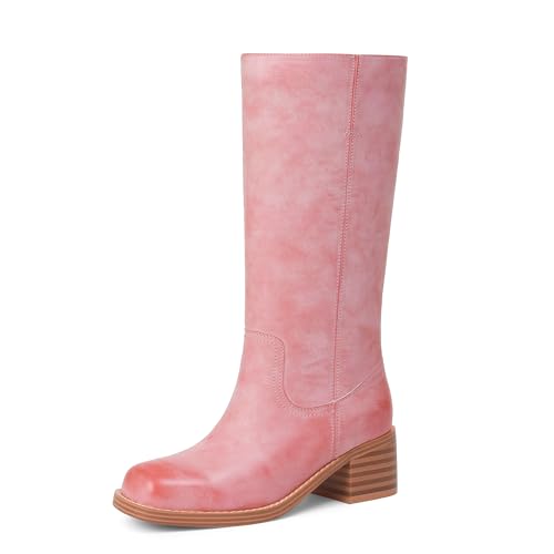 Image of Adolilove Mid Calf Boots for Women Chunky Block Low Heel Square Toe Comfortable Casual Trendy Stylish Boots