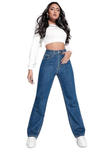Image of Glossia Denim Baggy Jeans for Women | Stretchable High Waist Straight Fit Jeans for Women | High Rise Stretch Denim | Loose Fit Plus Size Denim (Sizes - 24 to 44) WJ51-1205-$