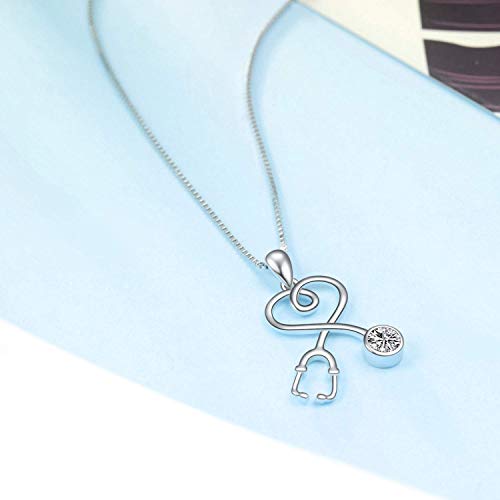 Collier stéthoscope en argent avec pierre de naissance autrichienne pour fille - 4
