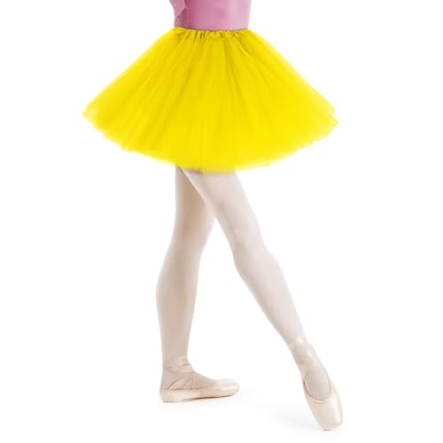 AYBUY Tutu para Mujer Falda de Tul, 1 Falda tutú de Tul para, Falda de Tul Elástico de 3 Capas para, Adulto Tutu Retro 80s Fiesta, Halloween Carnaval Disfraz (Amarillo)