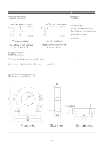 Transformateur de courant split-core SCT065B 800A-5A à large ouverture