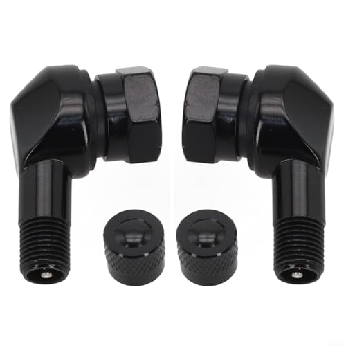 Lot de 2 tiges de valve de moto, coudées à 90 degrés, aluminium CNC 11,3 mm, pour pneus sans chambre à air (1 paire, noir)