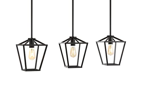 JONATHAN Y 36.5" Oil Rubbed Bronze Industrial Farmhouse Iron LED Pendant Light, Adjustable Cage Lantern for Kitchen Island, Dining Room, Foyer, Iron Shade (JYL7581A)